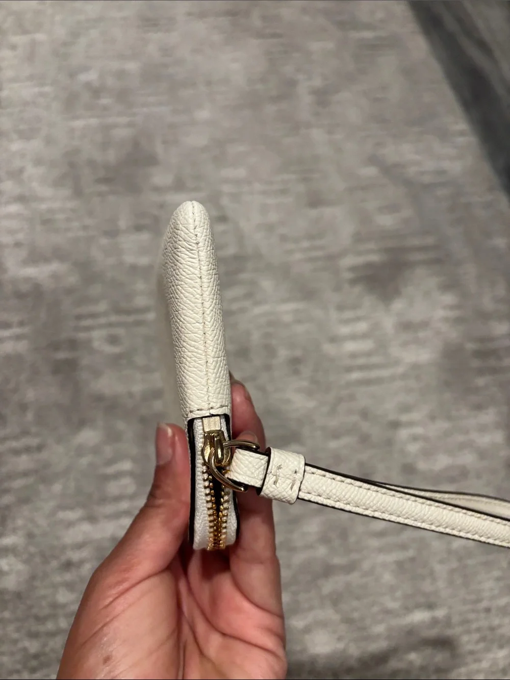 COACH Cream Pebbled Leather Wristlet Clutch with Gold Logo
